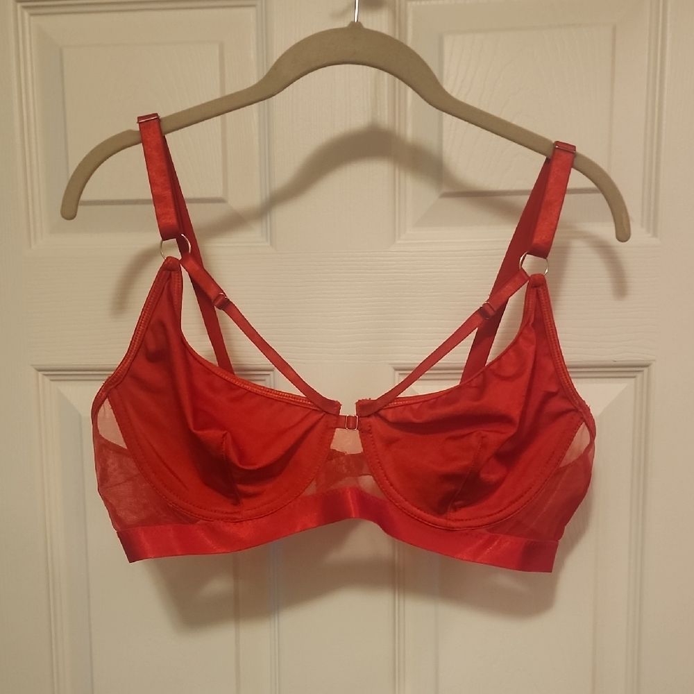 Satin Red Underwire Bra with Decorative Straps